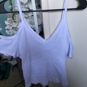 white tank top with shoulder cut outs